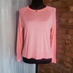 Zara Women's Basic Long Sleeve Sweater Peach/Pink Round Neck Side Slit - Size S